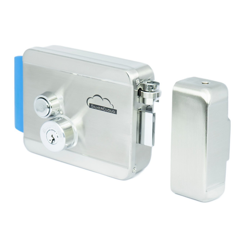 YE910 electromagnetic lock, 12V, stainless steel, with double center and button, Fail Secure NC