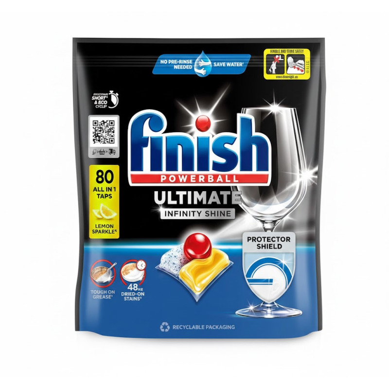 Indaplovės tabletės „Finish Ultimate Infinity Shine Citrus“. 80 vnt. DIDŽIOSIOS PAKUOTĖS