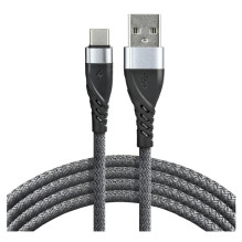 Durable nylon braided cable USB - USB-C, 200 cm, Fast charging 3A, Data up to 480 Mb/s, everAct