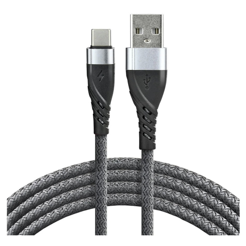 Durable nylon braided cable USB - USB-C, 200 cm, Fast charging 3A, Data up to 480 Mb/s, everAct