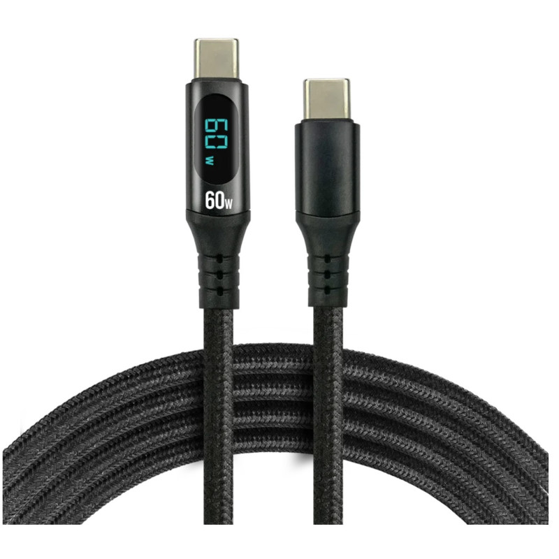 Cable with LCD display, USB-C, 200 cm, Fast charging 3A / 20V (60 W), Power Delivery 2.0, everAc