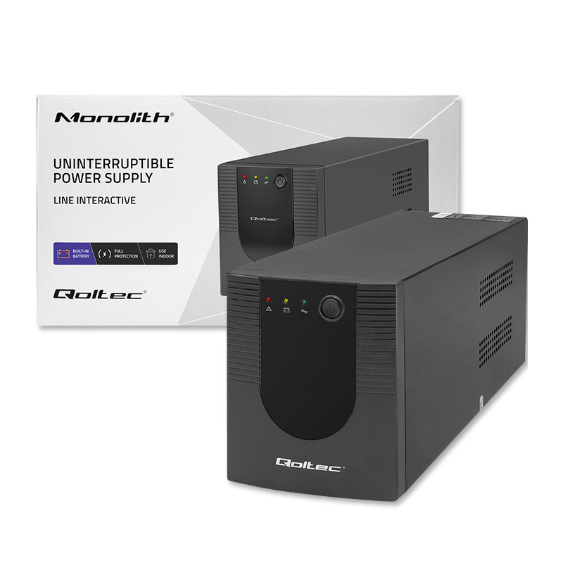 „Qoltec“ nepertraukiamo maitinimo (UPS) linija interaktyvus, „Monolith“, 2000 VA, 1200 W, USB, RJ45