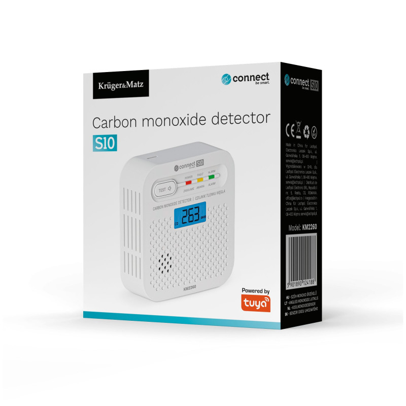 Anglies monoksido (CO) detektorius „Connect S10“ su „Wi-Fi“, LCD ekranu, „Tuya Smart“