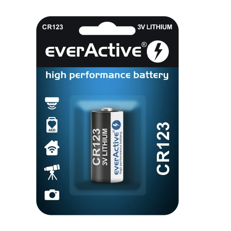 CR123 batteries 3V everActive 1500mAh lithium 123 in blister 1 pc.