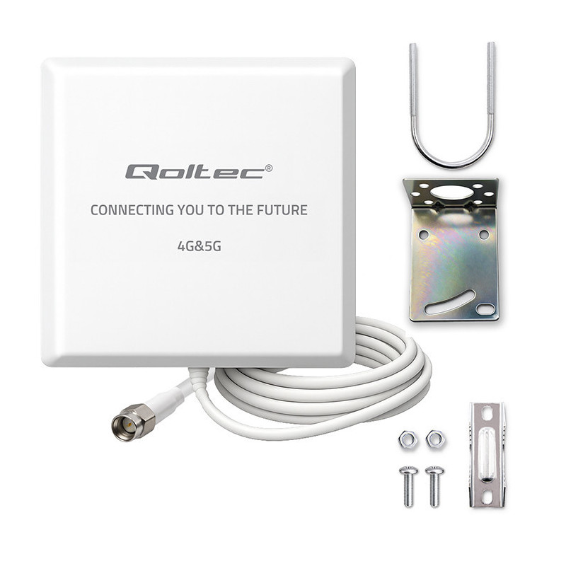 „Qoltec“ 4G / 5G LTE antena, 9 dBi, kryptinė, skirta naudoti lauke, SMA, atspari vandeniui, 3 m laidas