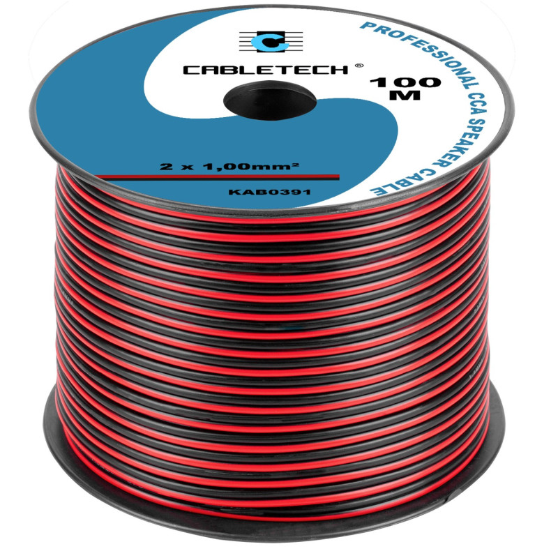 Acoustic cable 2x1.0 mm², CCA (Copper Clad Aluminum), 100m reel, Price per 1m