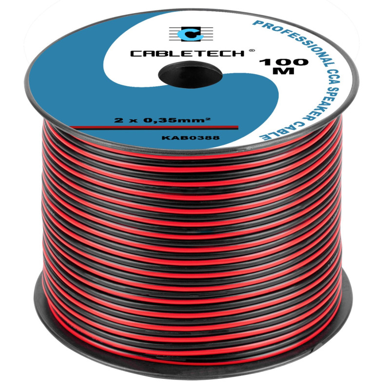 Acoustic cable 2x0.35 mm², CCA (Copper Clad Aluminum), 100m reel, Price per 1m