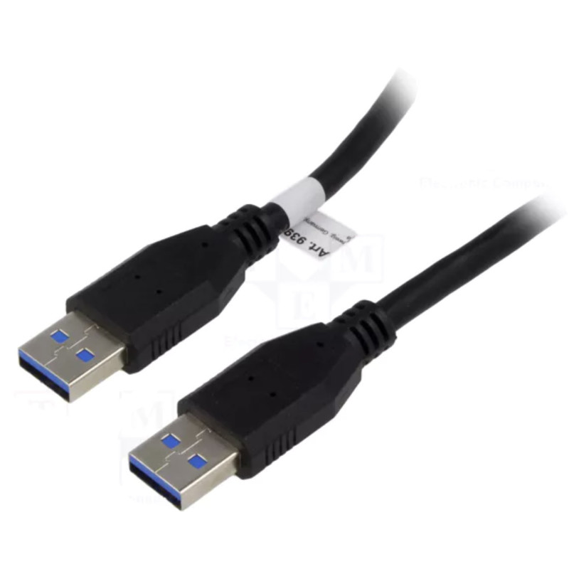 Kabelis, kryžminis, USB 3.0, USB A kištukas, abiejų pusių, 3 m, juodas, 5 Gbps