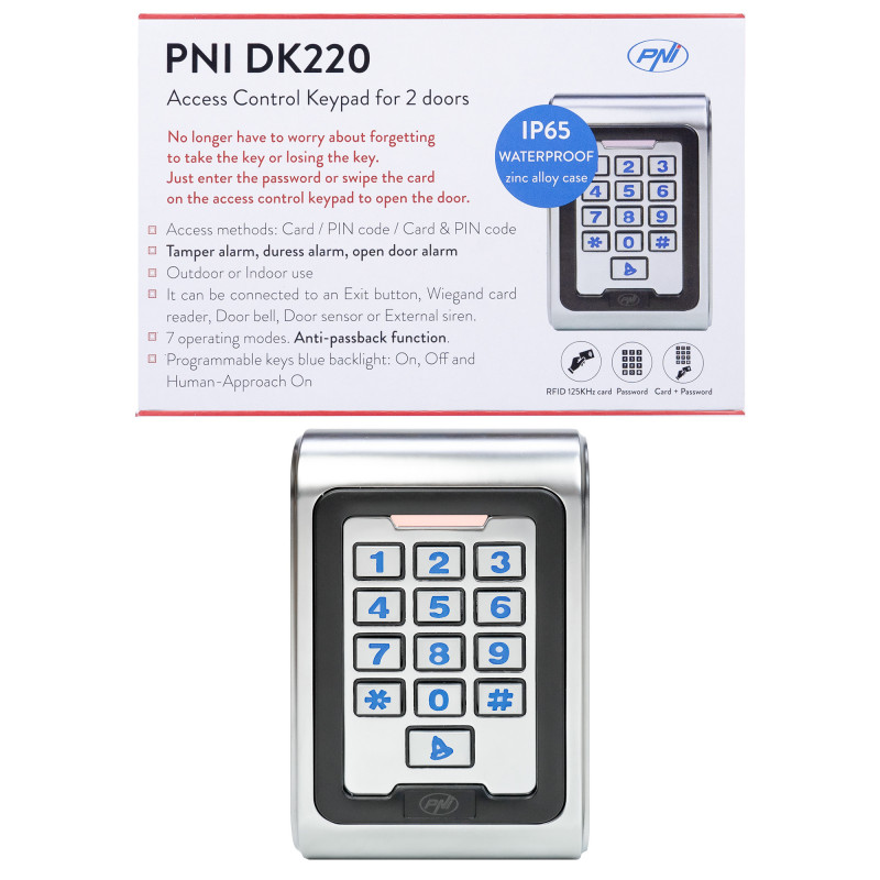 Access control keypad DK220, standalone, outdoor and indoor, IP65, with 2 relays