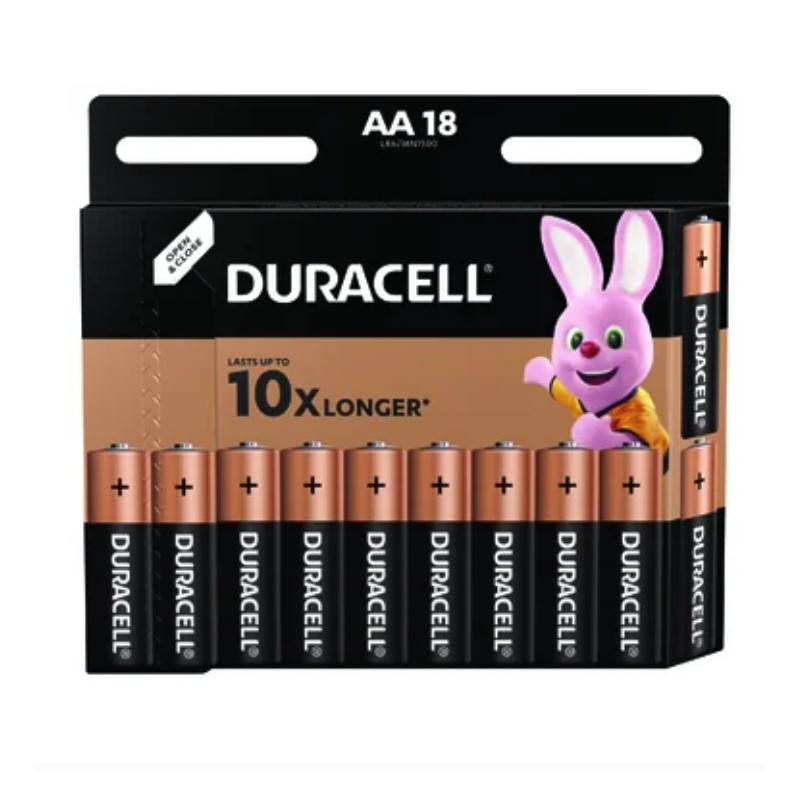 AA (LR6) 1,5 V „Duracell BASIC“ serijos šarminės MN1500 baterijos, pakuotėje po 18 vnt.