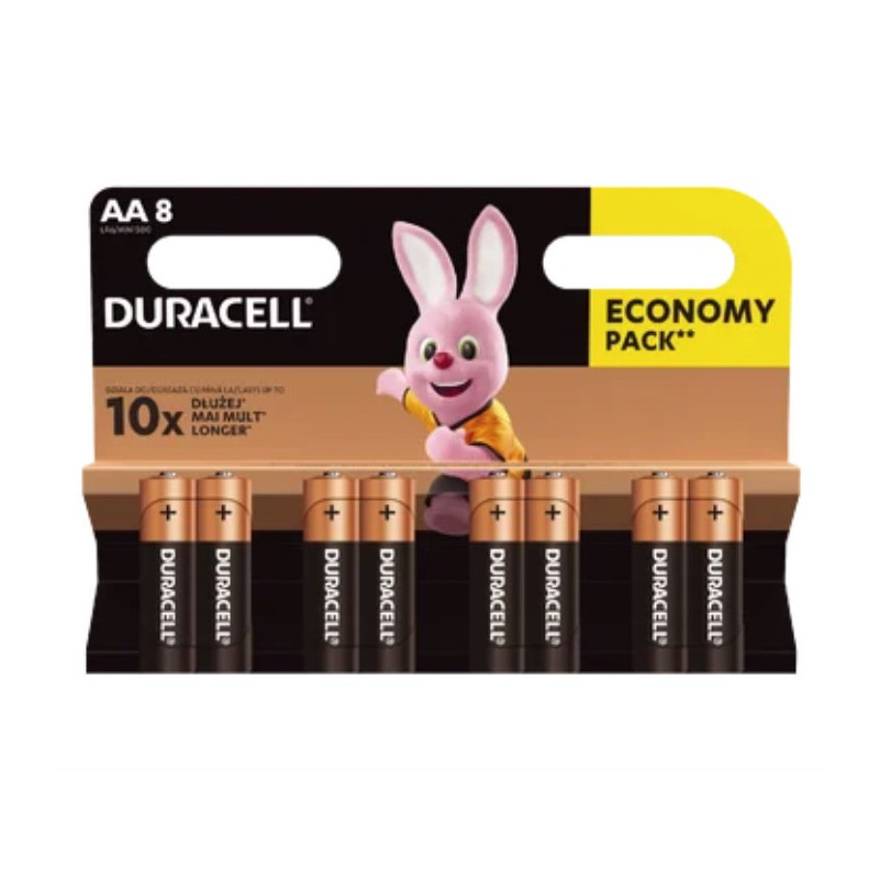AA (LR6) 1,5 V „Duracell BASIC“ serijos šarminės MN1500 baterijos, pakuotėje po 8 vnt.