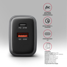 MOBILE CHARGER WALL USB 67W / GAN 2PORT ACU-PQ67 AXAGON