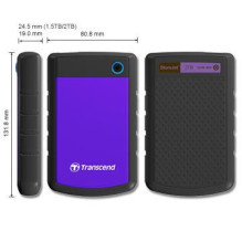 External HDD, TRANSCEND, StoreJet, 2TB, USB 3.0, Colour Purple, TS2TSJ25H3P