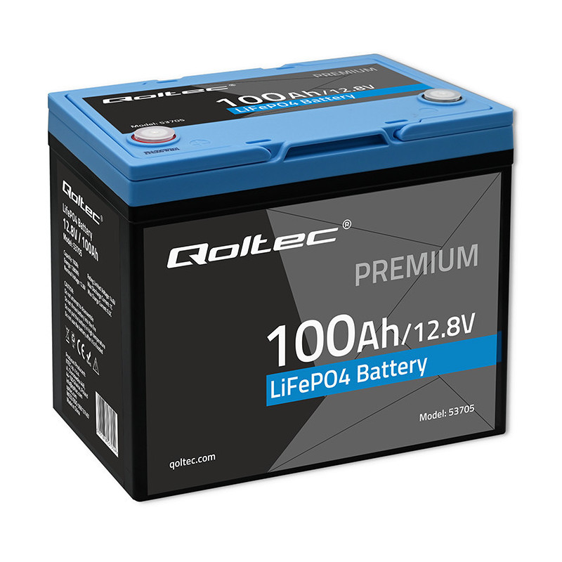 LiFePO4 lithium iron phosphate battery, 12.8V, 100Ah, 1280Wh, BMS, QOLTEC