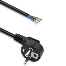 5.0m Power cable, SCHUKO CEE 7 / 7 (E / F) angled plug, Cu, stripped and soldered, 3x0.75