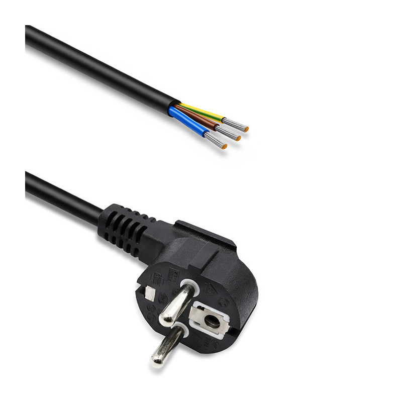 5.0m Power cable, SCHUKO CEE 7 / 7 (E / F) angled plug, Cu, stripped and soldered, 3x0.75