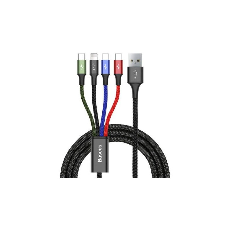 Baseus cable USB 4in1 Lightning / 2x USB Type C / micro USB cable in nylon braid 3.5A 1.2m black (CA1T4-B01) Black