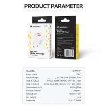 Wozinsky Wozinsky CMWCW 20W USB-C / USB-A sieninis įkroviklis – baltas