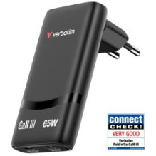 Lādētājs Verbatim Fold n Go GaN 65W 2-Port Black