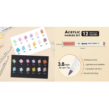 Acrylic markers - felt-tip pens ARRTX, 12 colors, metallic shades