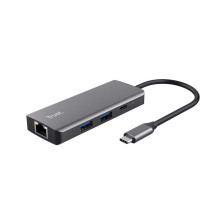 USB Hub - Trust Dalyx 1000 Mbit / s 3840 x 2160 60 Hz Ethernet 2x USB 2.0 2x USB Type-C Sidabrinis