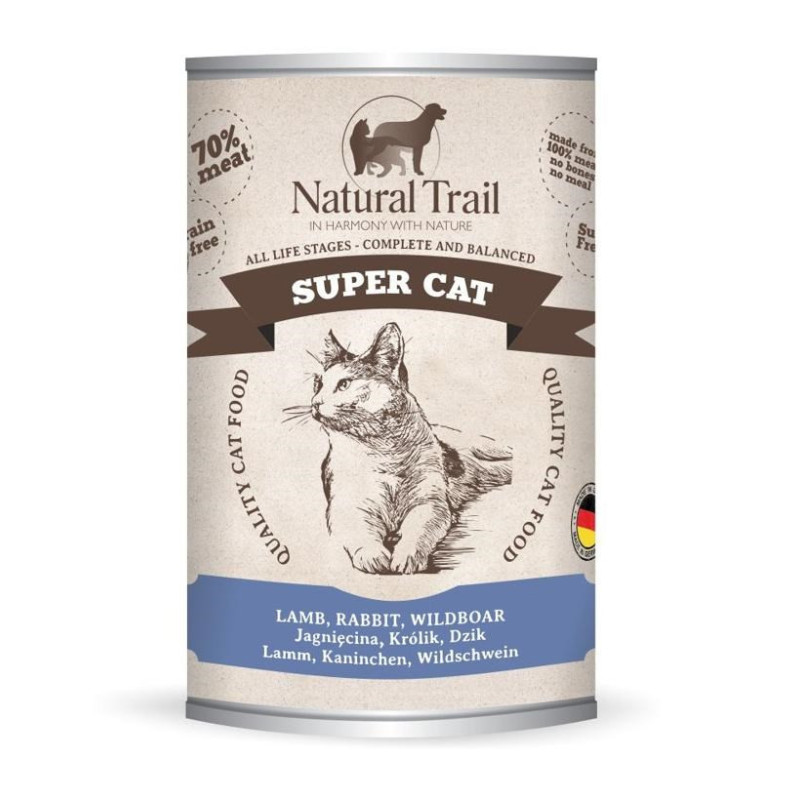 Drėgnas Kačių Maistas - NATURAL TRAIL Super Cat Aviena, Triušis, Šerniena 400g