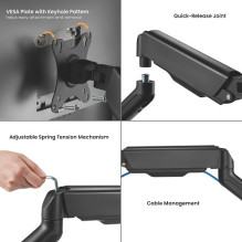 17"-32" monitoriaus spyruoklinis laikiklis, juodas