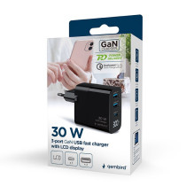 Mobile Device - Gembird TA-UC-PDQC30LCD-BK-02 Universal AC Fast Charger Black