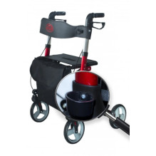 Mobility Aid - Aluminum Walker AT51006 with 4 Wheels, Adjustable Height, 136 kg, Red