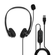 Wired Headphones - LINDY USB Type A Wired Headphones with Integrated Controls, Black