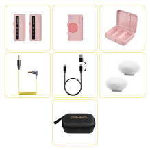Wireless Microphone - 7Ryms iRay DW10 Dual Channel Receiver and Transmitters 3.5mm USB-C Pink