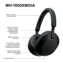 Wireless headphones - Sony WH-1000XM5SA adaptive noise cancelling, Bluetooth 5.2, black