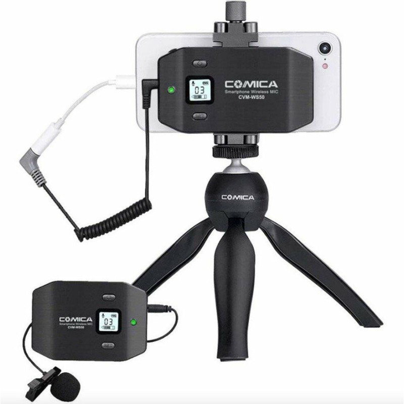 Mikrofonas - Comica CVM-WS50C Belaidis sistema Dviejų kanalų 2.4GHz Įkraunamas