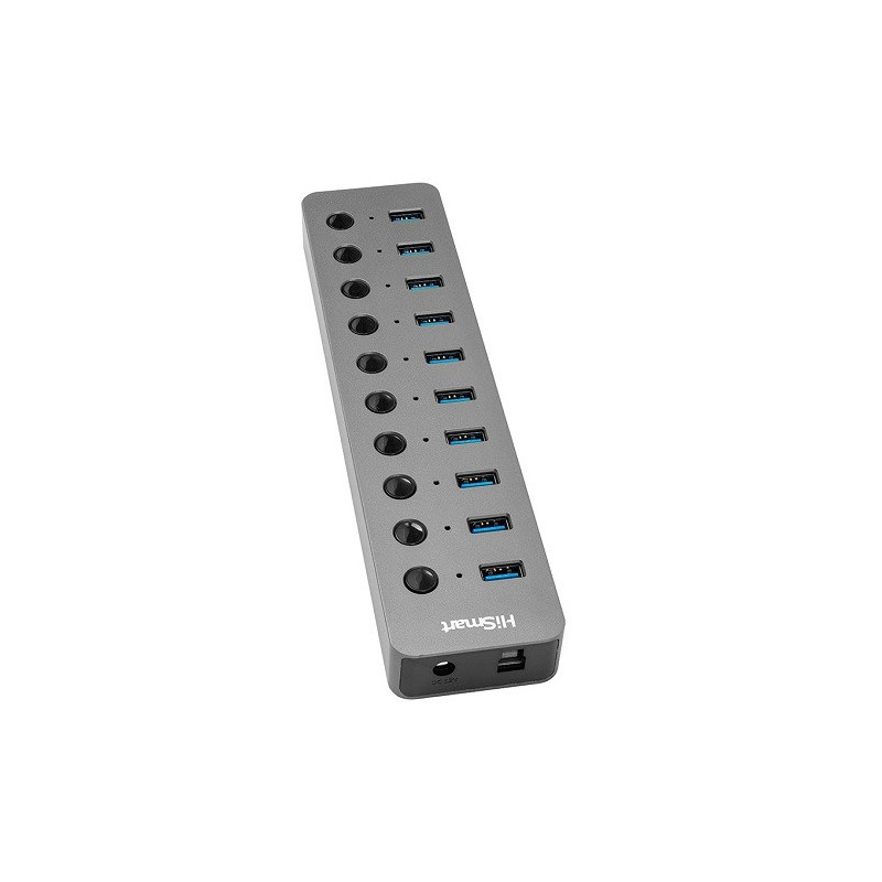 Adapteris - HiSmart USB Hub 10 Ports 5Gb / s Juodas