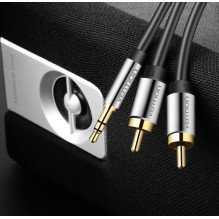 Audio Cable - Vention 3.5mm to 2RCA M 5M Gold Plated Black