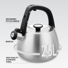 Electric kettle - Maestro MR-1318 2.5L stainless steel, cool touch handle, silver, black