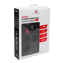 Galia - Pratęsimo Laidas - Maclean MCE392 4-Išėjimai 3xUSB 2500W 1.5m Juodas