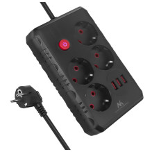 Galia - Pratęsimo Laidas - Maclean MCE392 4-Išėjimai 3xUSB 2500W 1.5m Juodas