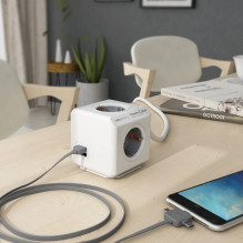 Galia - Allocacoc PowerCube Extended USB 4 Outlets 2 USB 3m Pilka