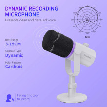 Microphone - Feelworld PM1 XS Dynamic XLR USB C Real-time monitoring White
