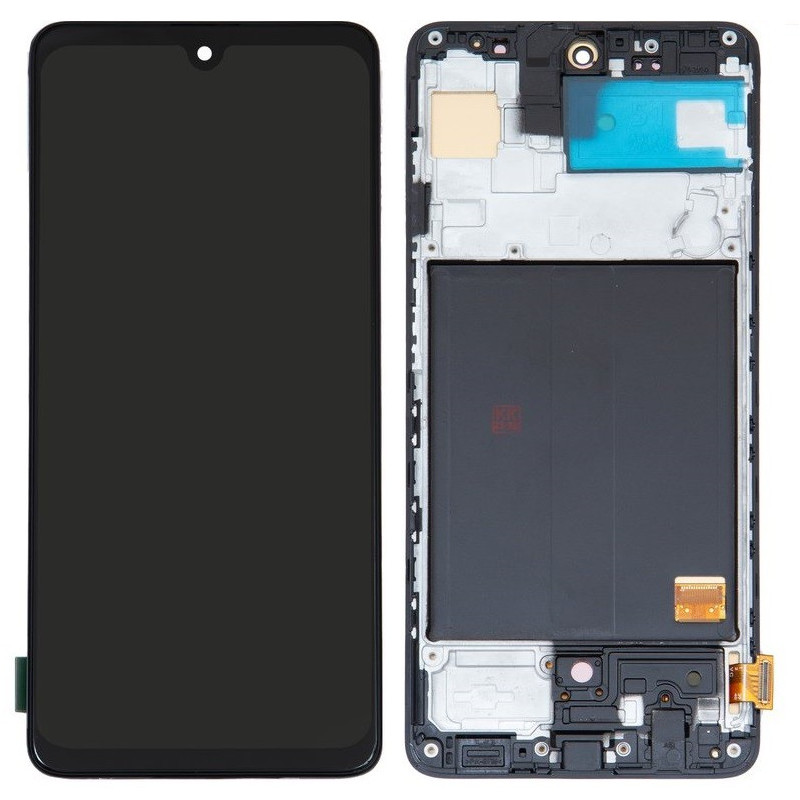 Ekranas Samsung A515 A51 2020 su lietimui jautriu stikliuku ir rėmeliu Black OLED (real size)