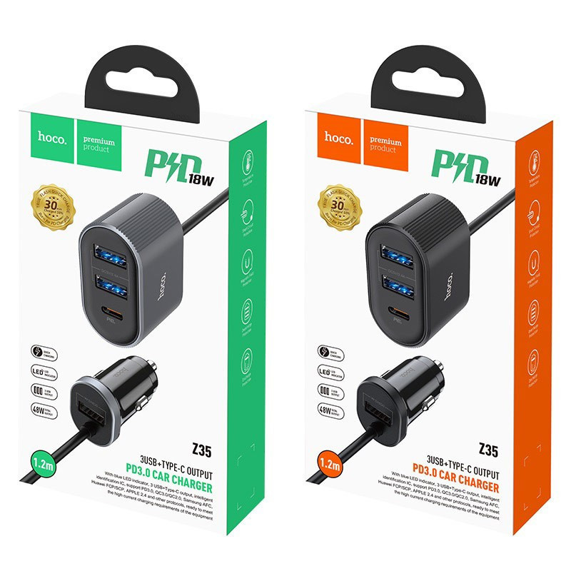 Įkroviklis automobilinis HOCO Z35 Quick Charge 18W (2xUSB 1xType-C 3A) juodas