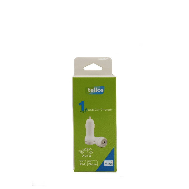 Įkroviklis automobilinis Tellos C109 su USB jungtimi 1A baltas