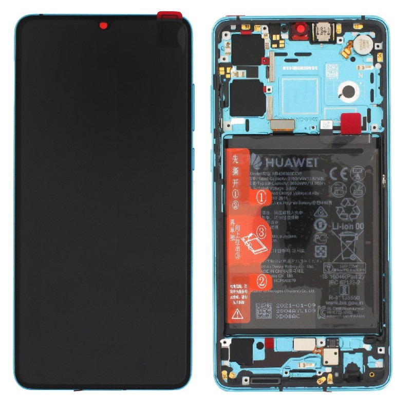 LCD screen Huawei P30 (new version 2021) with touch screen with frame and battery Aurora original (service pack)