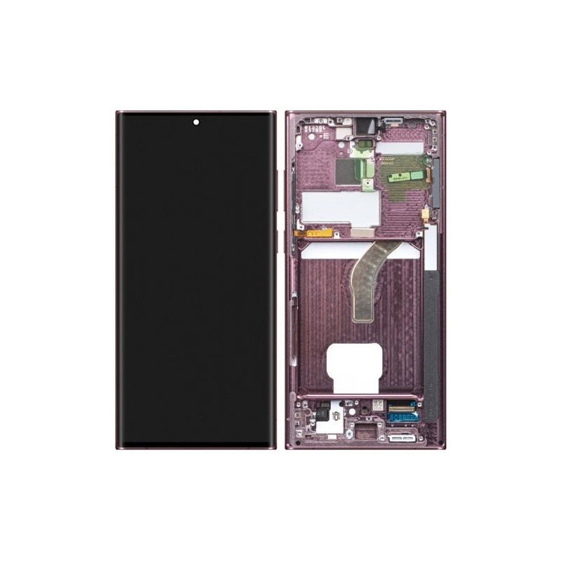 LCD screen Samsung S908 S22 Ultra with touch screen and frame Burgundy original (service pack)
