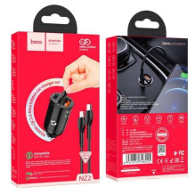 Įkroviklis automobilinis Hoco NZ2 (1xUSB 1xUSB-C 30W) + laidas "USB-C(Type-C) to Lightning" juodas