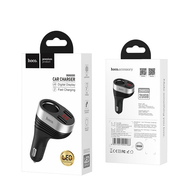Įkroviklis automobilinis HOCO Z29 Regal Dual USB (5V 2.4A) juodas