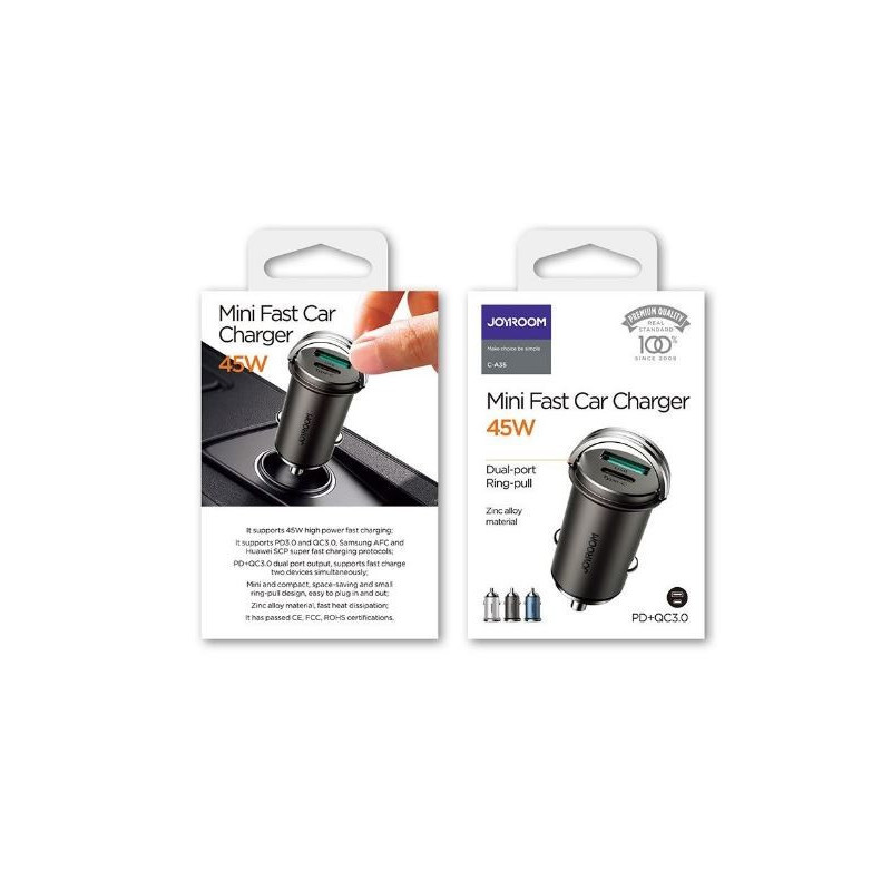 Įkroviklis automobilinis JOYROOM (C-A35) (1xUSB-C 1xUSB 4.8A 45W) juodas