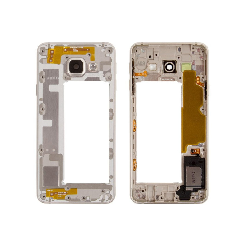 Middle housing Samsung A310 A3 2016 gold with buzzer and sides buttons original (used Grade B)