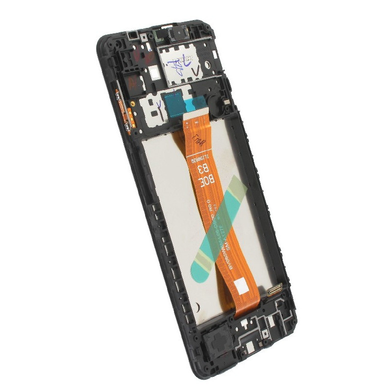 Ekranas Samsung A127 A12s 2021 su lietimui jautriu stikliuku ir rėmeliu Black originalus